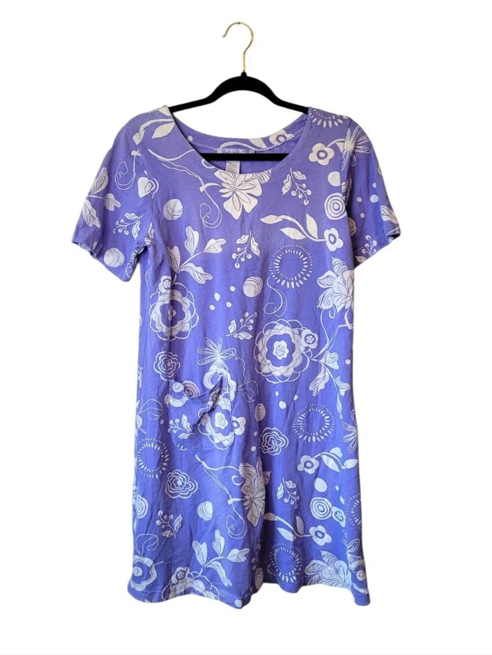 fresh produce 100% Cotton Lavender Floral Short-Sleeve Dress Size M